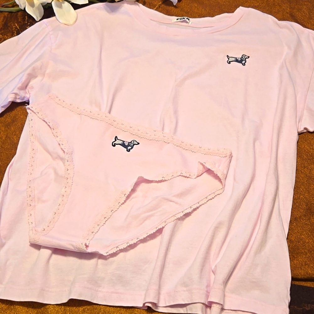 NIB - Victoria's Secret Pink Tee & Panties w/Dog Emblem - NIB - Picture 7 of 13